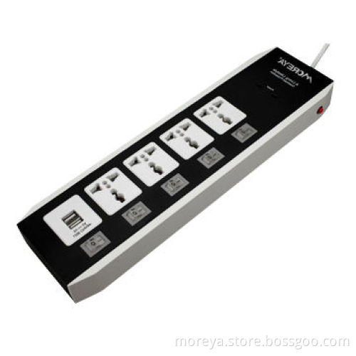 Power strip in universal standard, with 5 individual switches, 4 socket outlets + 2 USB plugsNew